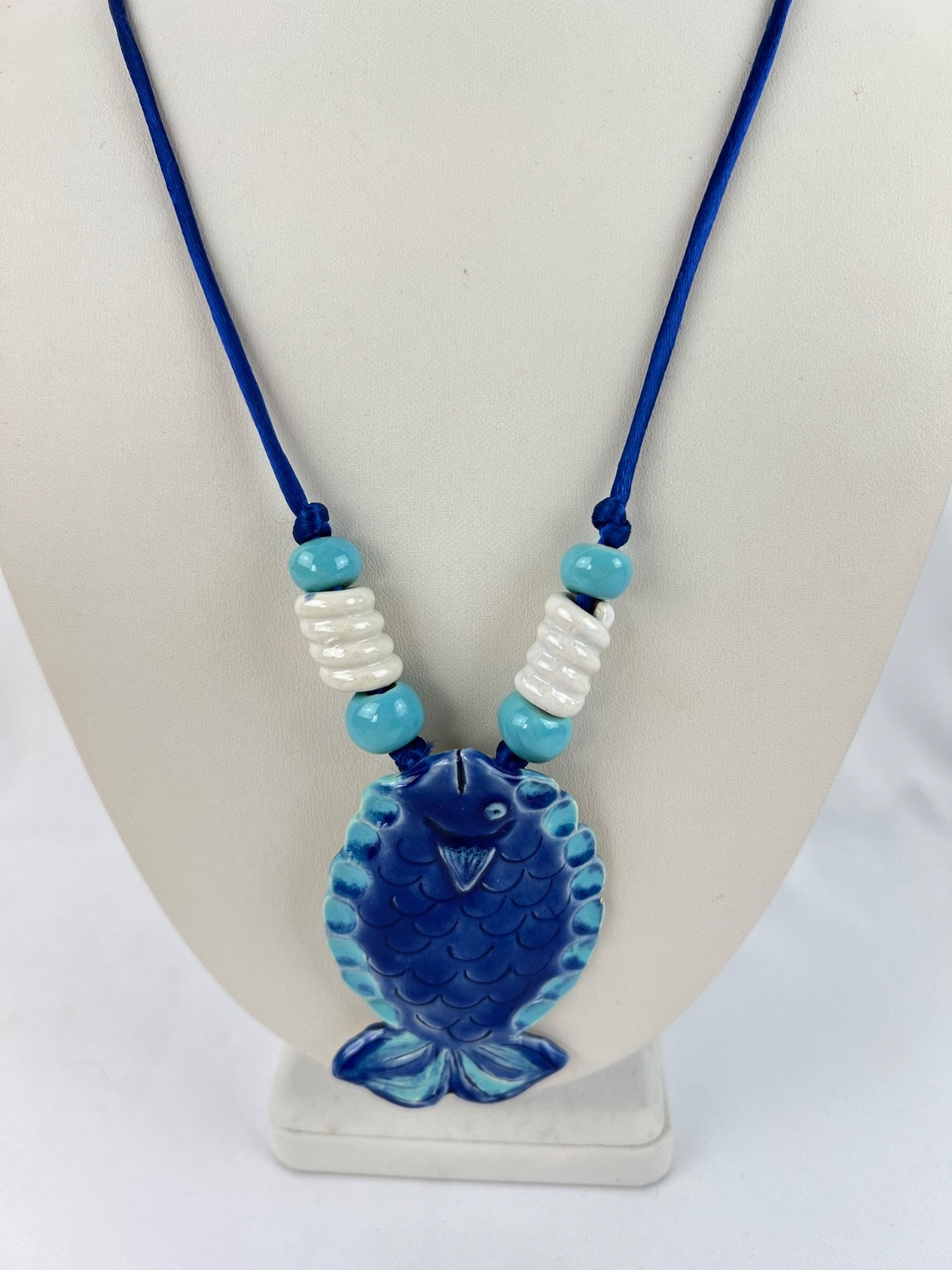 Fashion Large Ceramic Enamel Blue Fish Statement Bold Necklace Summer Cruise