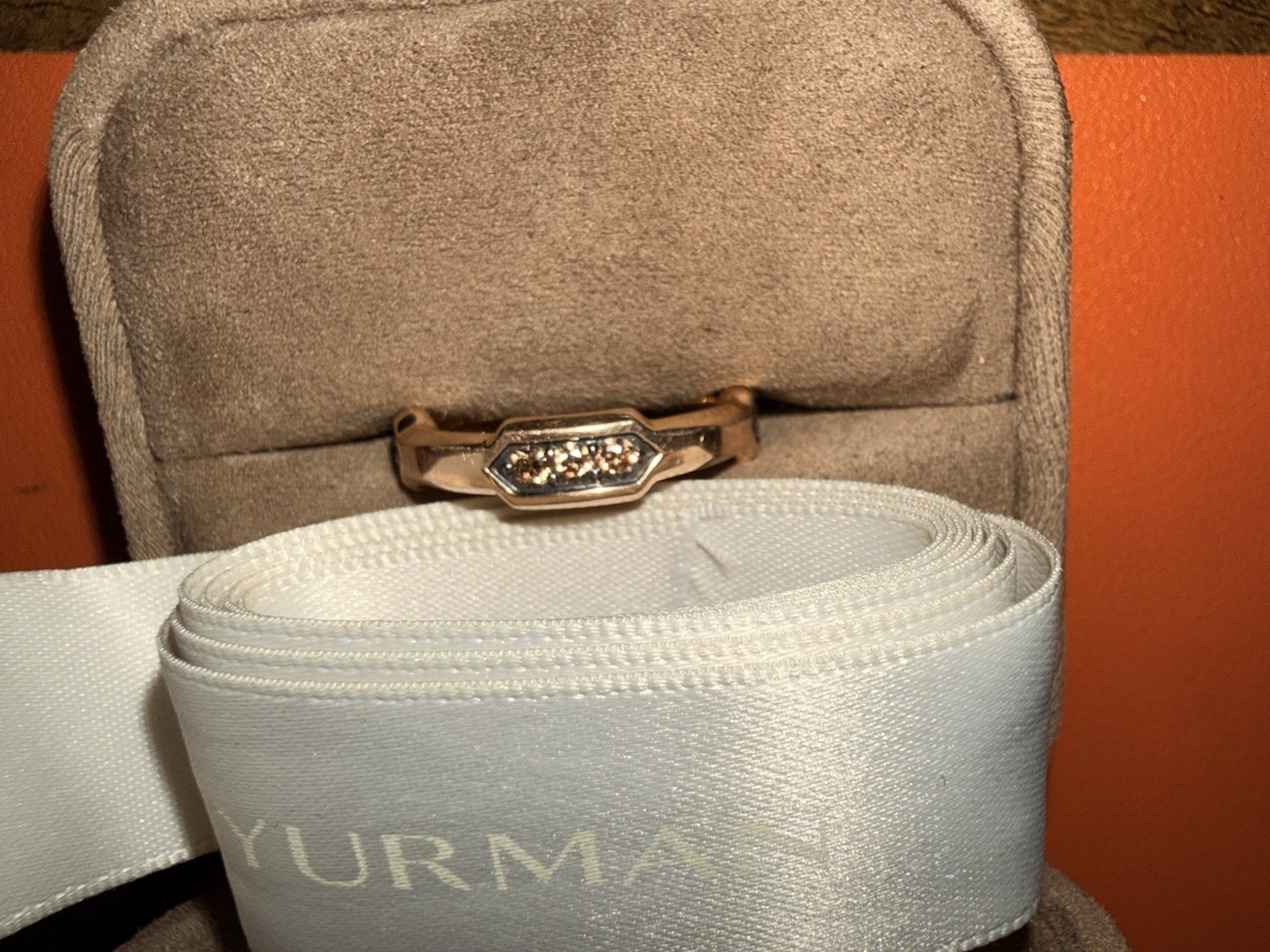 David Yurman DY – Hex Station Band 18k Rose Gold Cognac Diamond Ring Size 9.5