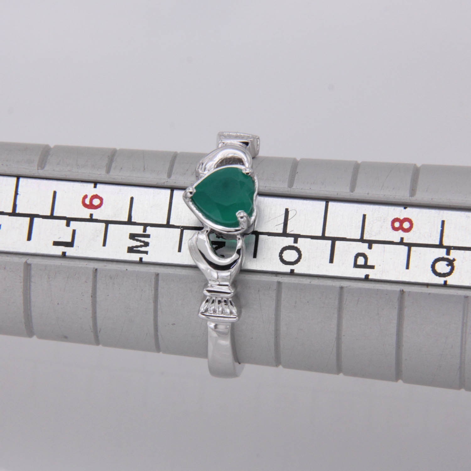 CLADDAGH His Bridal Ring 0.50Ct 5mm Heart Green Stone in 14k white Gold plated