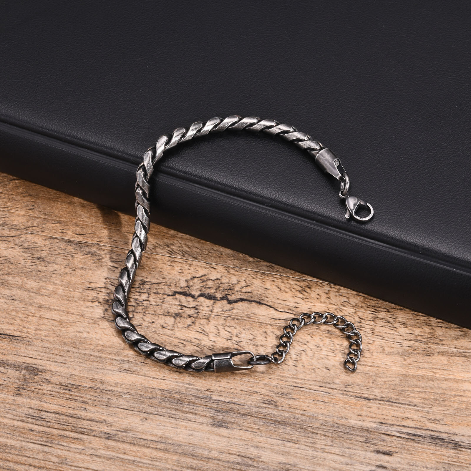 7″-9″ Silver Black Chain Bracelet Retro Men’s Stainless Steel Engagement 18-23cm