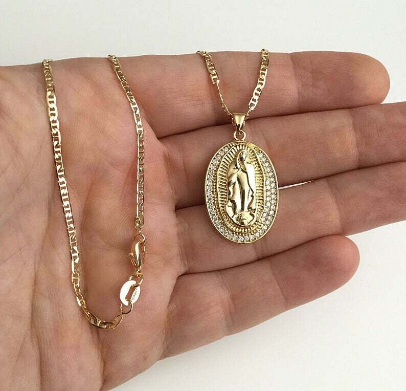18K GOLD FILLED GUADALUPE NECKLACE 18″ LONG/CADENA DE GUADALUPE 18″ LARGO – N28