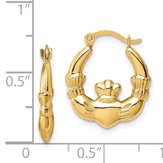 14k Real Gold Claddagh Hoop Earrings-2.5mm x 16mm 14K Gold Small Earrings- ER809