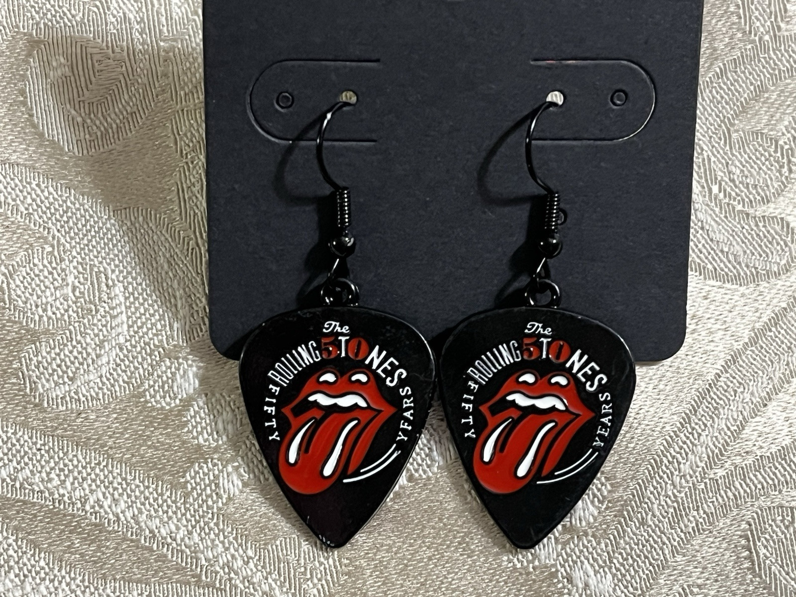 The Rolling Stones 50 Years The Stones Black Metal Dangle Band Music Earrings
