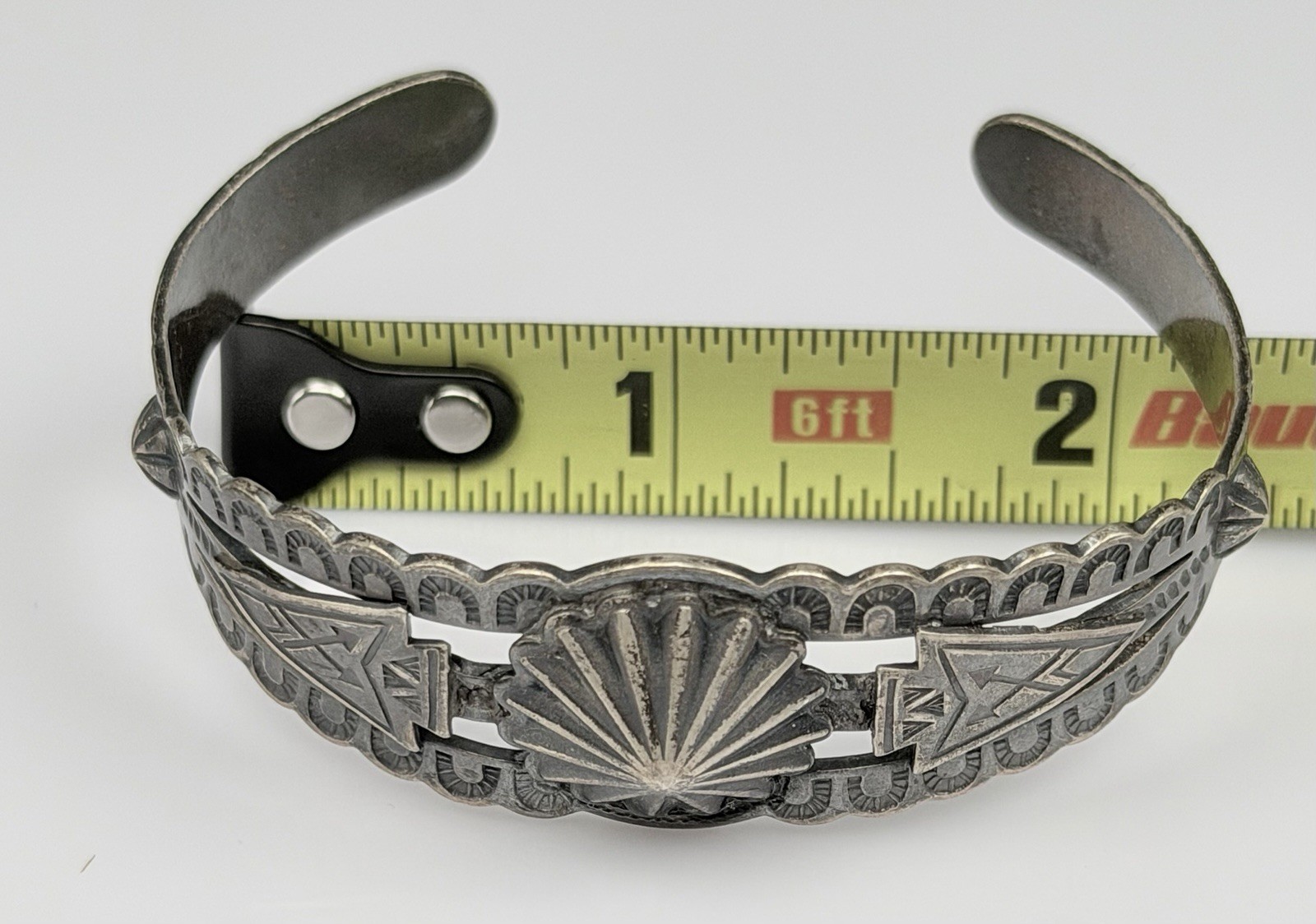 Vintage Fred Harvey Style Cuff Bracelet Sterling Silver Navajo
