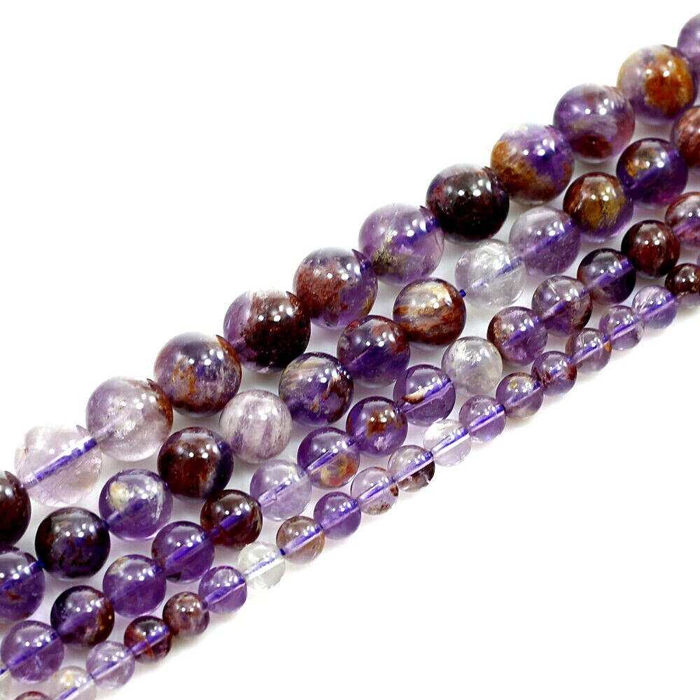 Natural Super Seven7 Melody Amethyst Round Bead 15″ strand 4mm 6mm 8mm 10 12mm