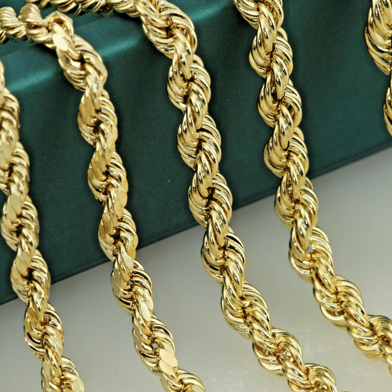 14K Solid Yellow Gold 2mm-6mm Rope Chain Italian Pendant Necklace 16″-26″ hollow