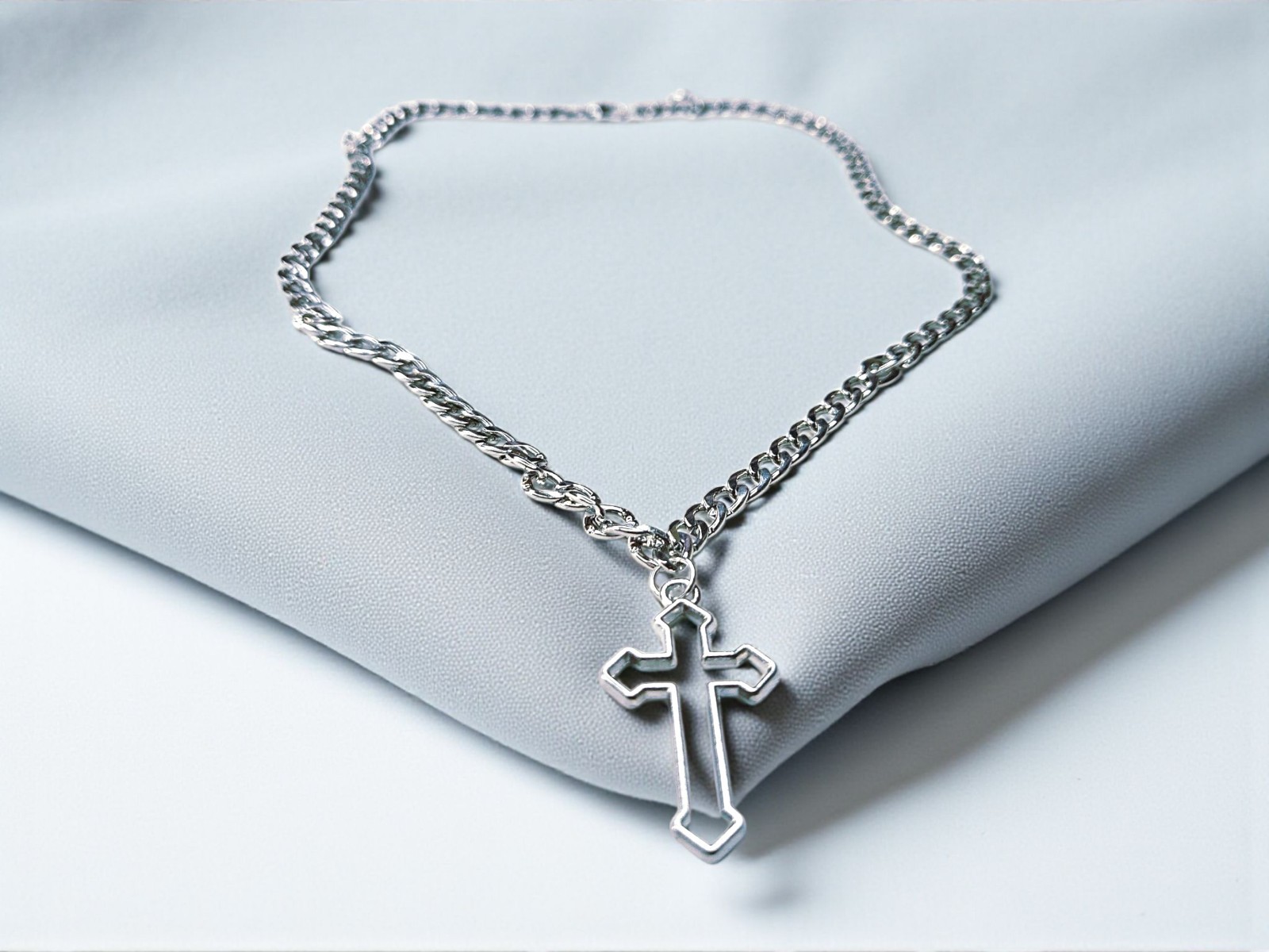 Silver Flared Cross Necklace | Goth Alternative Emo Indie Outline Medieval