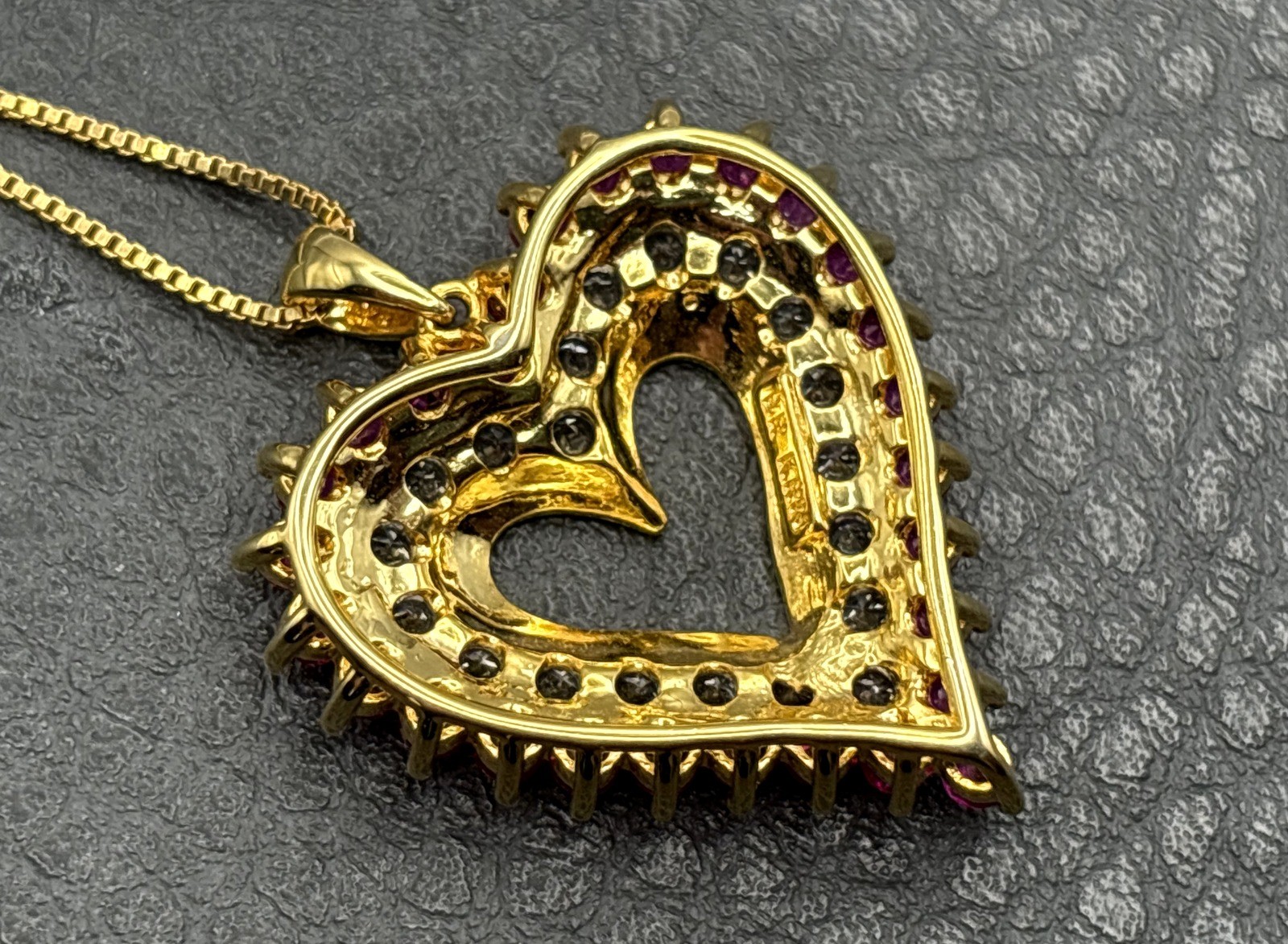 Signed BR Lab Ruby Pink Heart Pendant Necklace Gold Plated 18” Chain