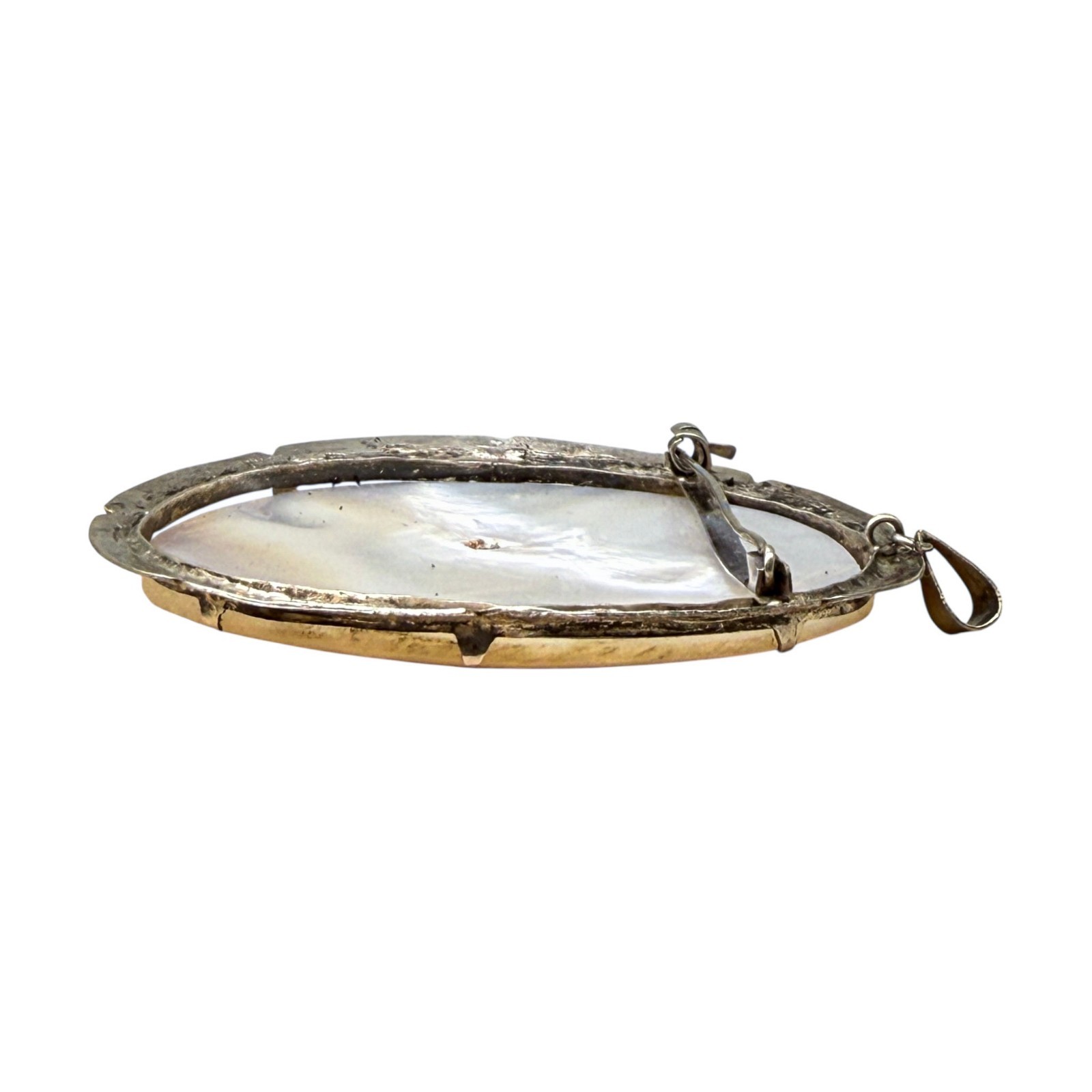 Estate 1960s Siam Sterling Silver Mother Pearl Goddess Mekkala Pendant / Brooch