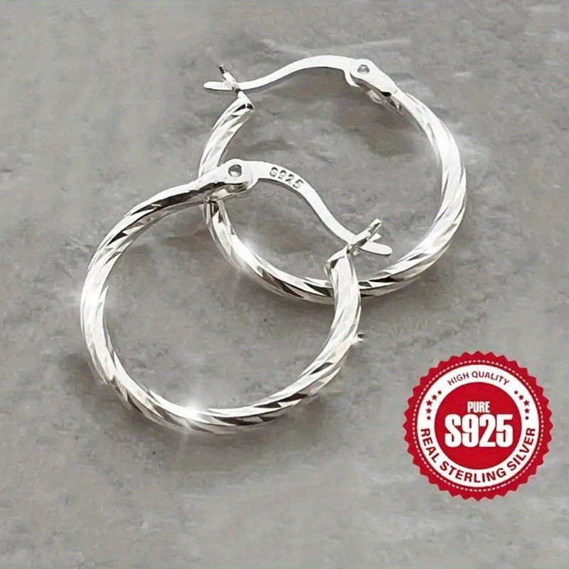 Twisted Texture Silver Click Top Hoop Earrings Daily Office Ladies Ear Accessory