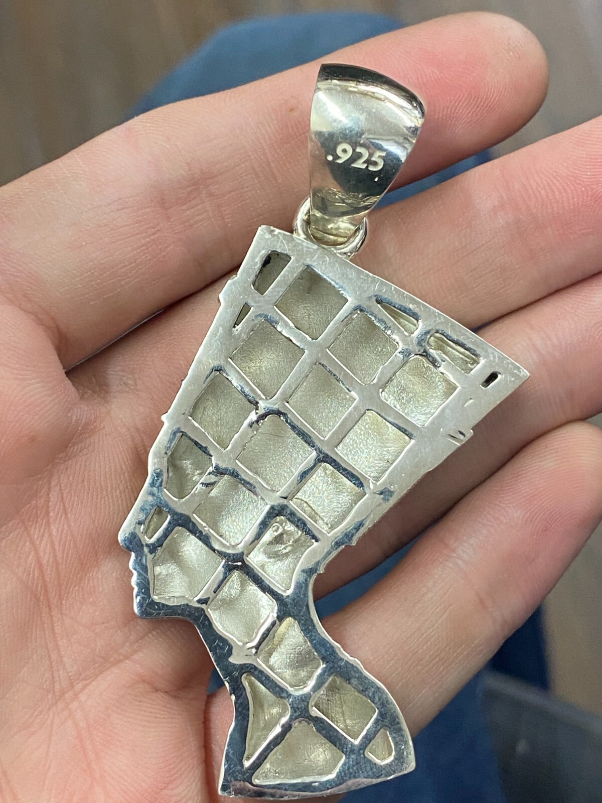 Egyptian Queen Nefertiti 3.25″ Sterling Silver 925 Charm Pendant 61 grams