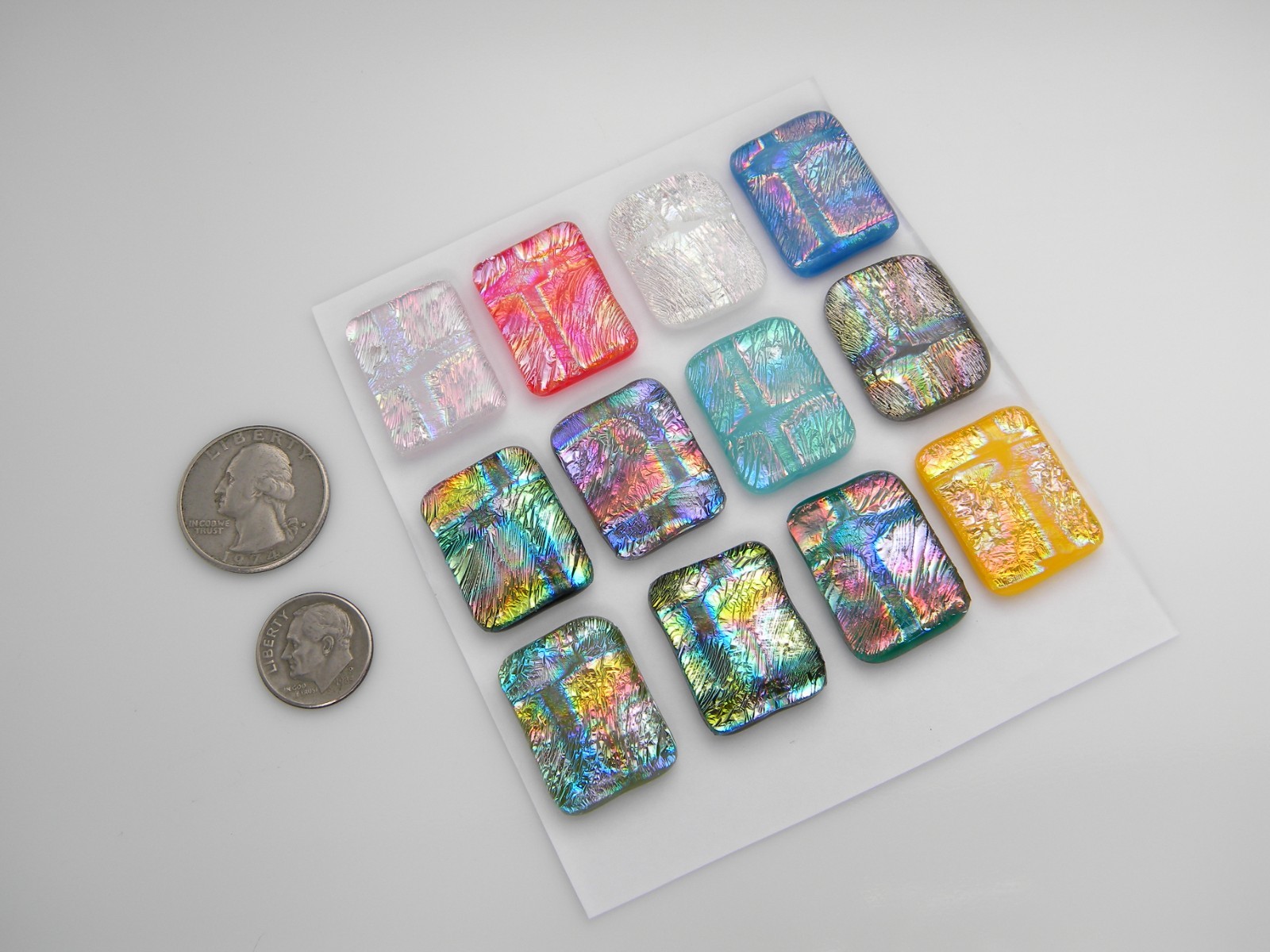 SET OF 12 pcs RECTANGLE DICHROIC FUSED GLASS pendant (i5) CABS HANDMADE MOSAICS