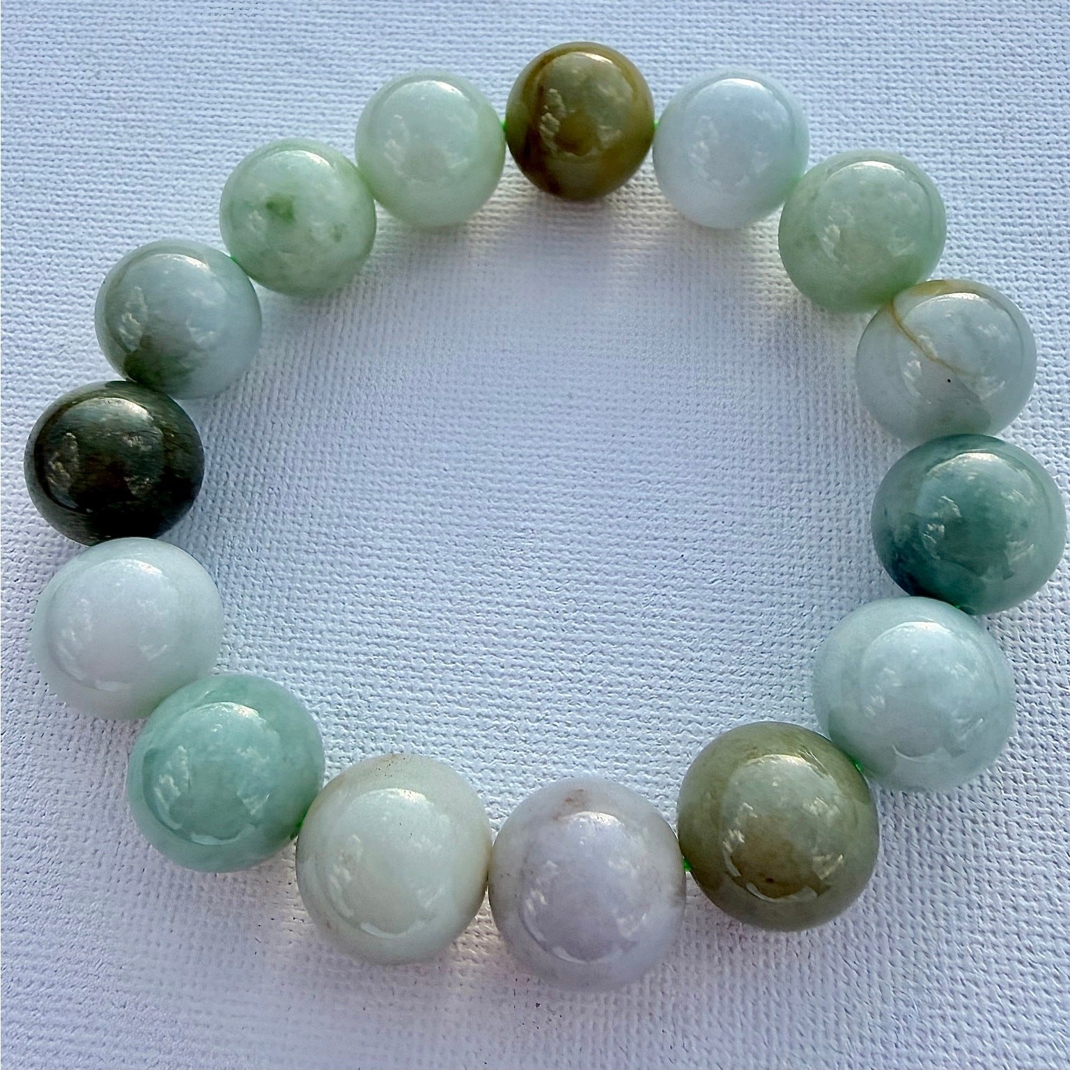 Certified Natural Type A Jadeite Bracelet Green White Burmese Jade 68.44g