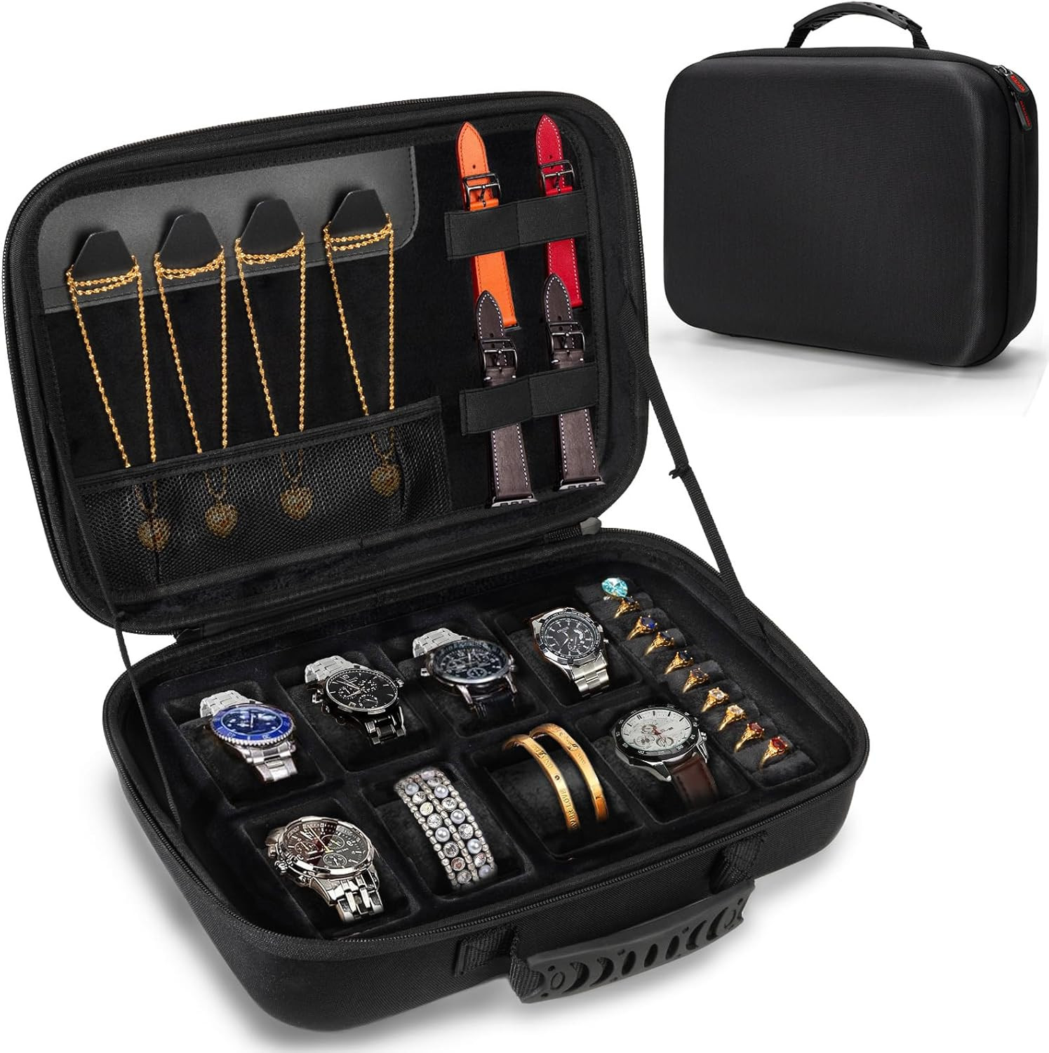 Travel Jewelry Box Watch Case, 8 Slots Watch Organizer for Men Women, Hard Stora