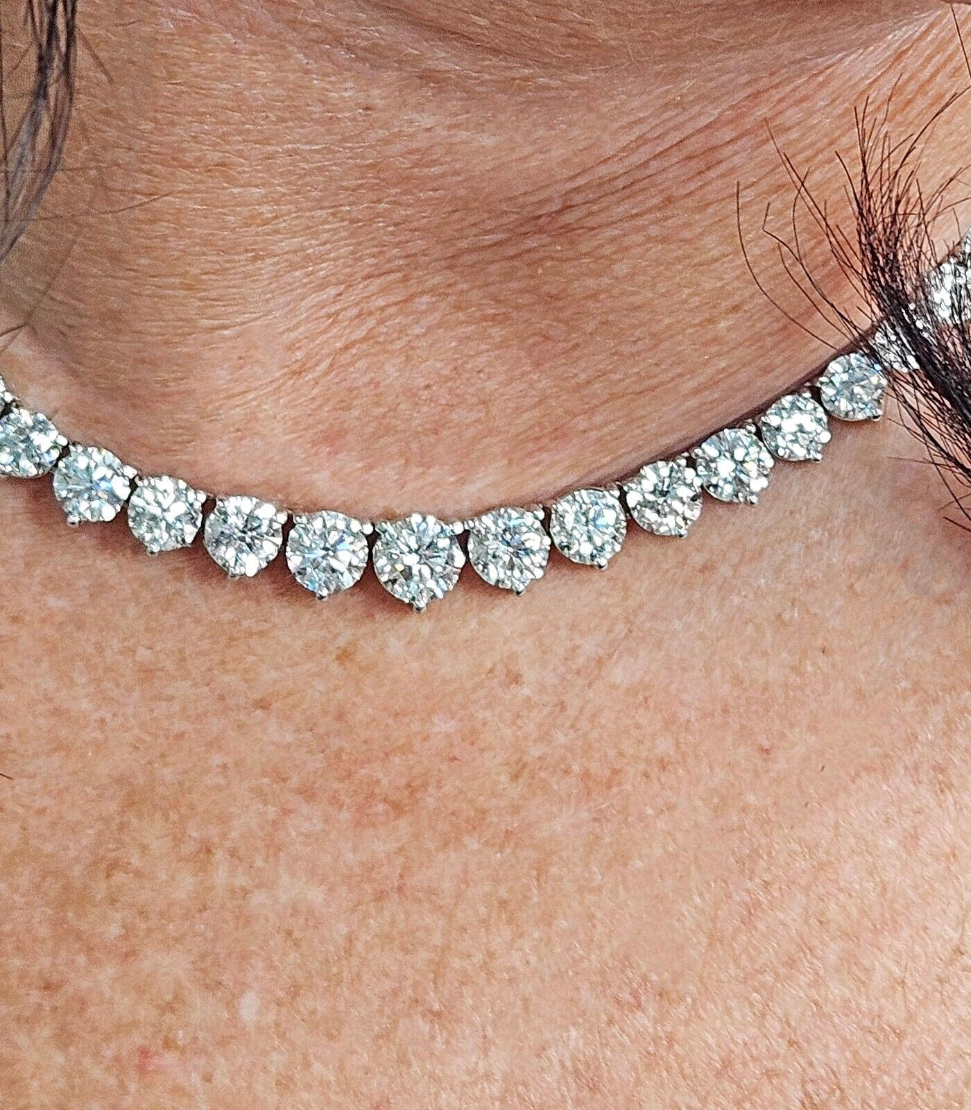 13.0ct Estate Graduated Round Diamond Riviera Tennis 14k White Gold Necklace
