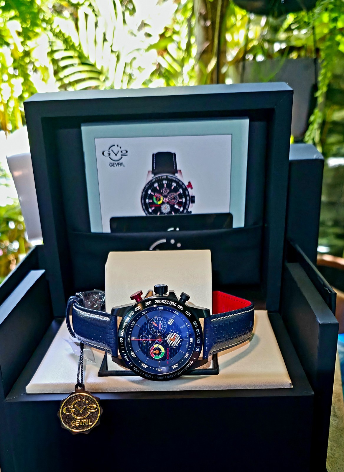 GEVRIL SCUDERIA SWISS MADE ⌚ TACHOMETER SAPPHIRE CRYSTAL CARBON FIBER BLUE ALARM