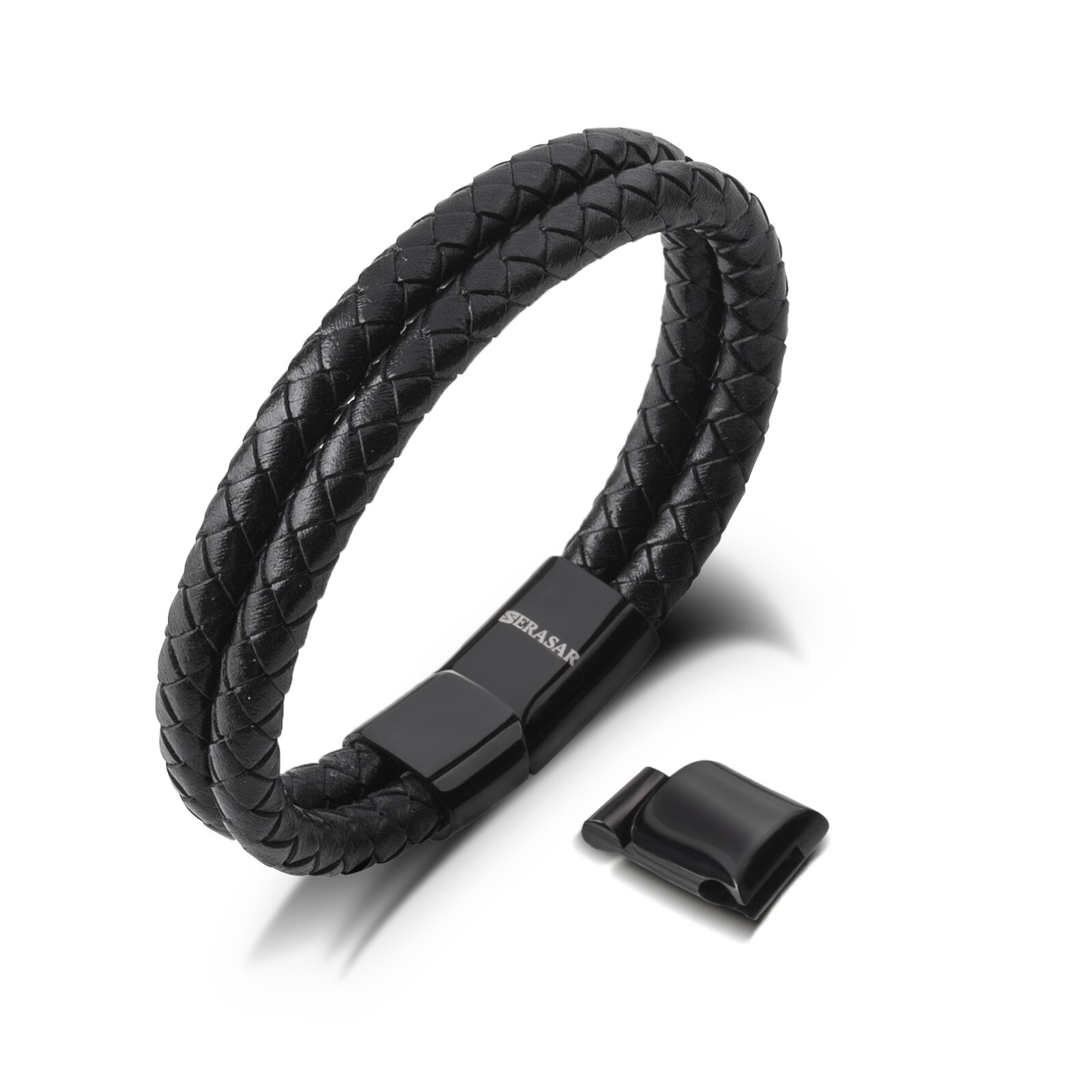 SERASAR | Premium Leather Bracelet [Double] for Men – Black, Silver & Gold Color