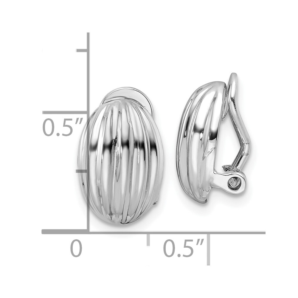 13.25mm Sterling Silver Rhodium-plated Striped Oval Non-Pierced Earrings