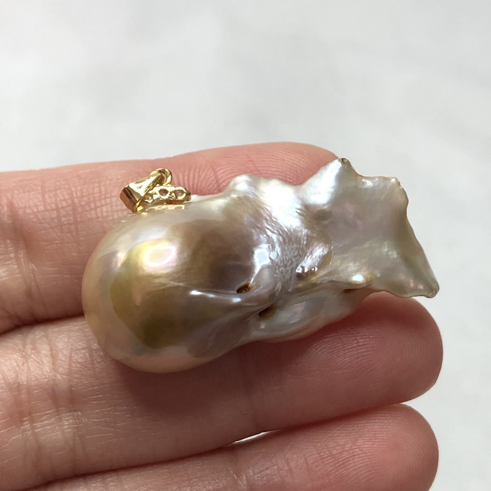 Unique Cream Baroque Pearl S925 Fish Pendant L40mm x H22mm x W17.5mm #P0116