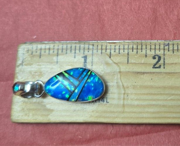 Sheryl Martinez? Sterling Multicolored Opal? 1 1/4 x 1/2″ Pendant 3 Grams