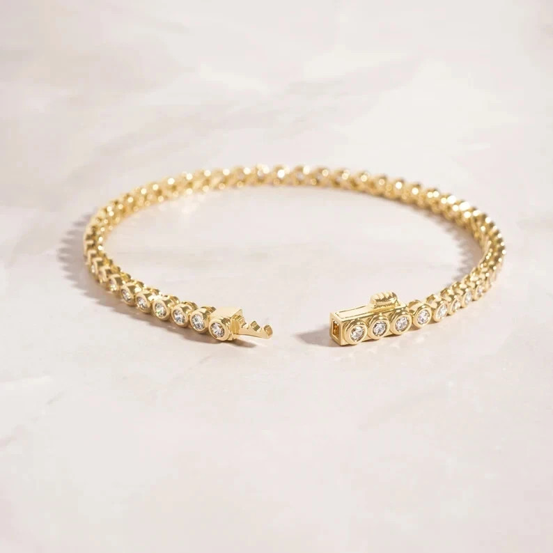 3 CT Round F/VS1 Lab Grown Diamond Women Charm Tennis Bracelet 14K Yellow Gold