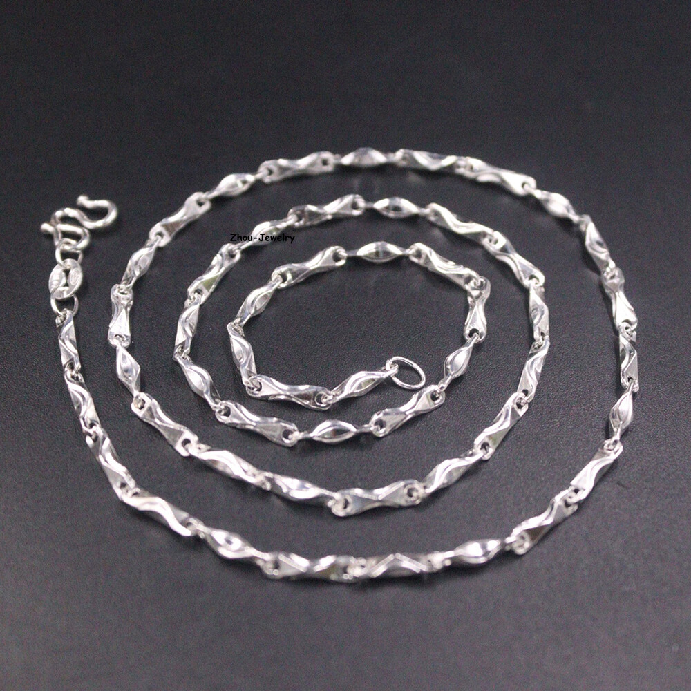 Pure S999 Fine Silver 999 Chain 3mm Lucky Yuanbao Link Necklace 9.5-10g 17.9inch