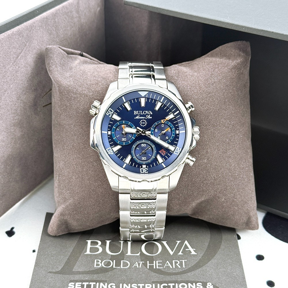 Bulova Marine Star Blue Dial Chronograph Quartz Stainless Men’s Watch 96B256