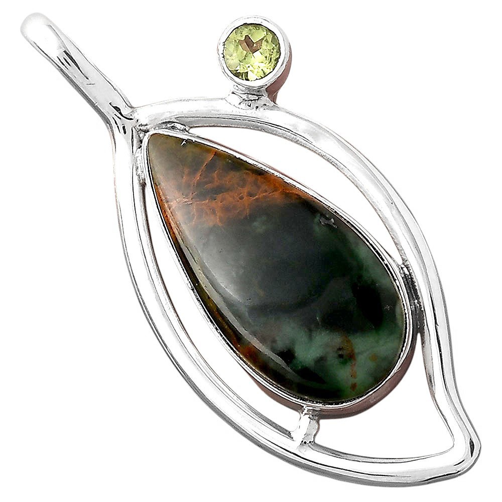 Turkish Rainforest Chrysocolla and Peridot 925 Silver Pendant Jewelry P-1640