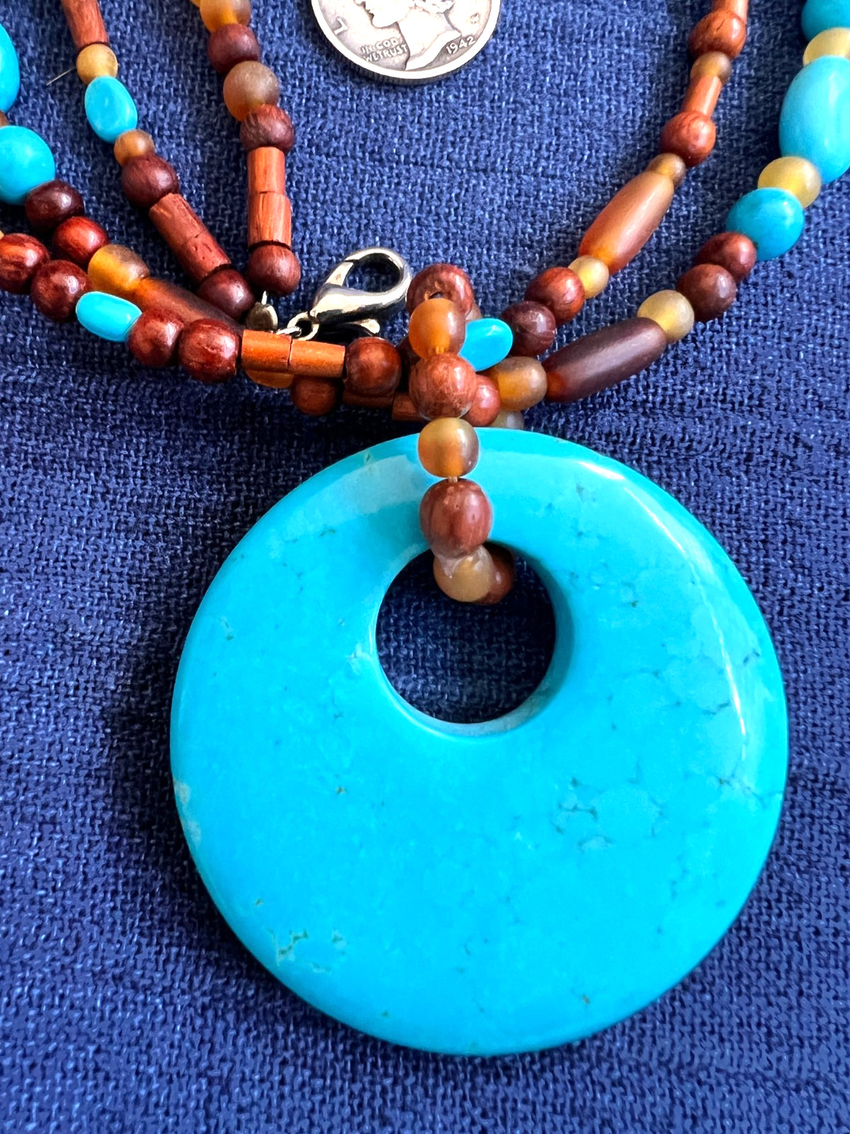 Beaded Necklace 17.5 To 19.5 Inches Long Lobster Clasp Turquoise Blue Brown