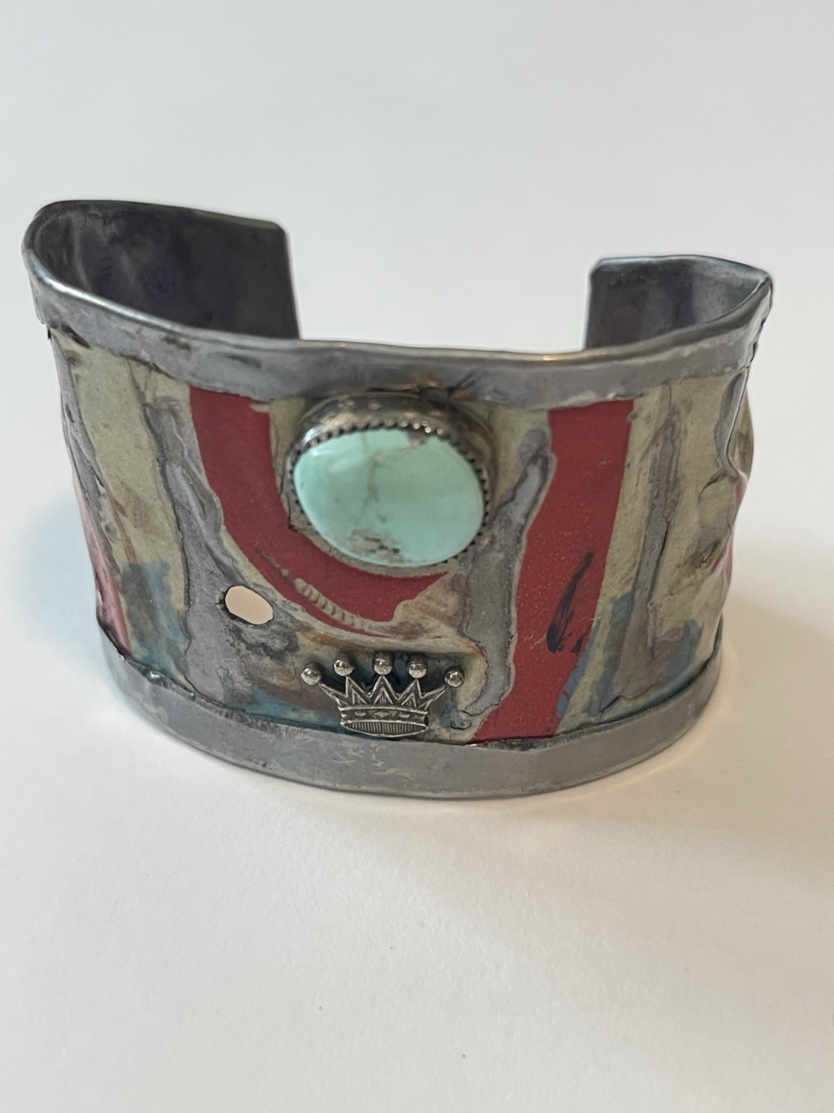 Kit Carson Handcrafted License Plate Cuff Bracelet Turquoise Rustic Star Crown