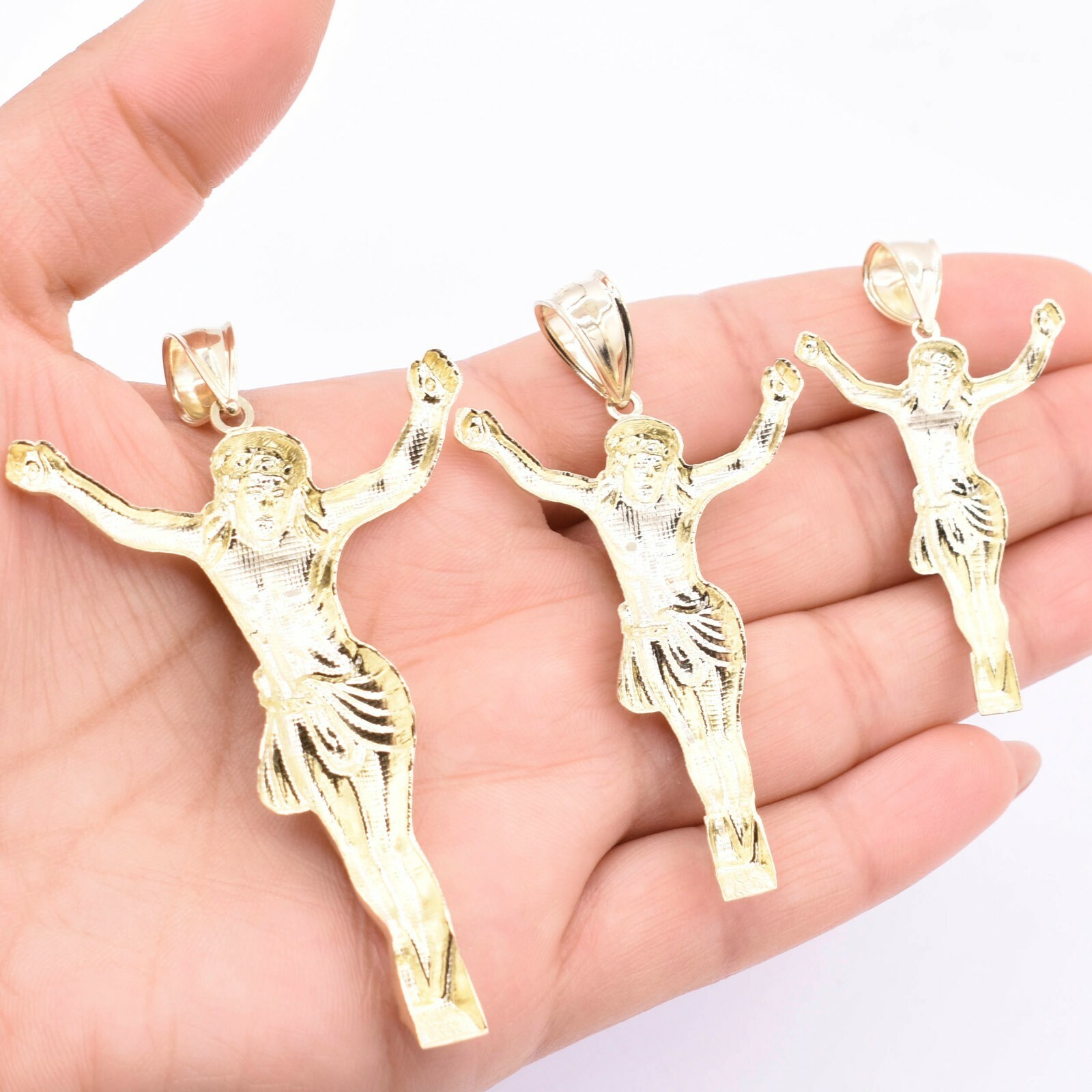 Textured Jesus Crucifix Pendant Charm Real Solid 10K Yellow Gold ALL SIZES