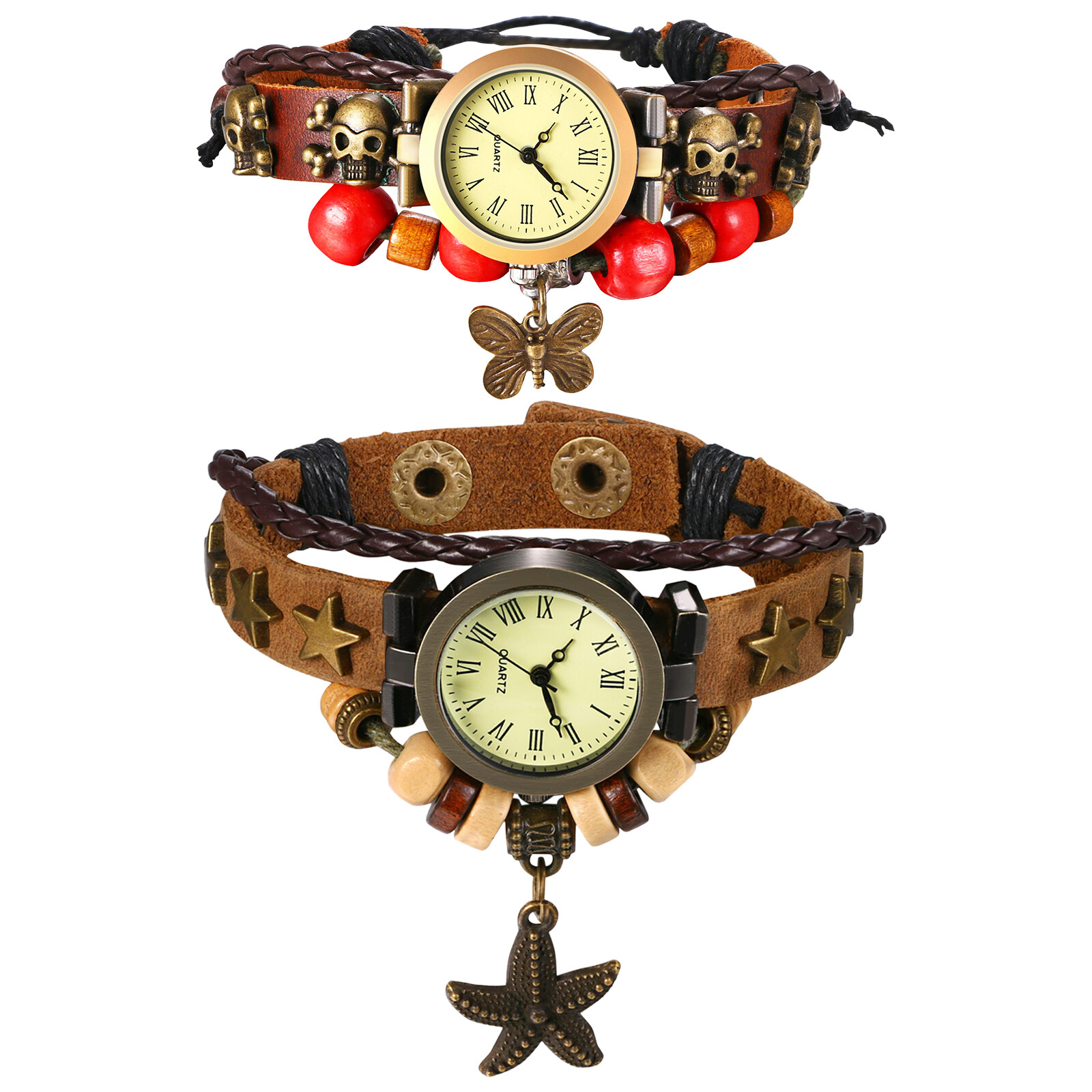 Women’s Bohemian Retro Quartz Bracelet Watches Weave Wrap Leather Wrist Watch