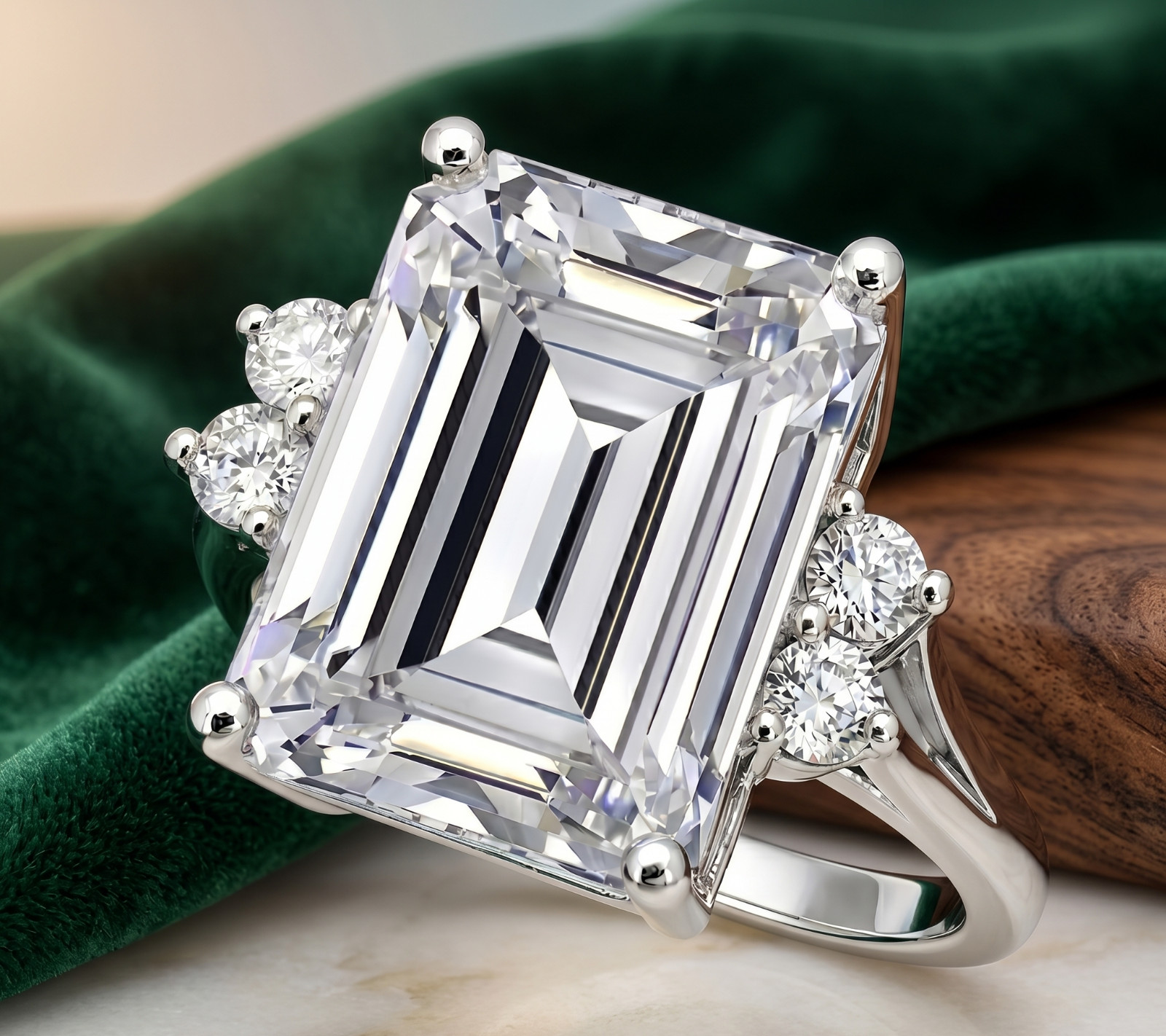 8.00 Ct Certified Emerald Cut White Natural Diamond Engagement Ring Great Shine