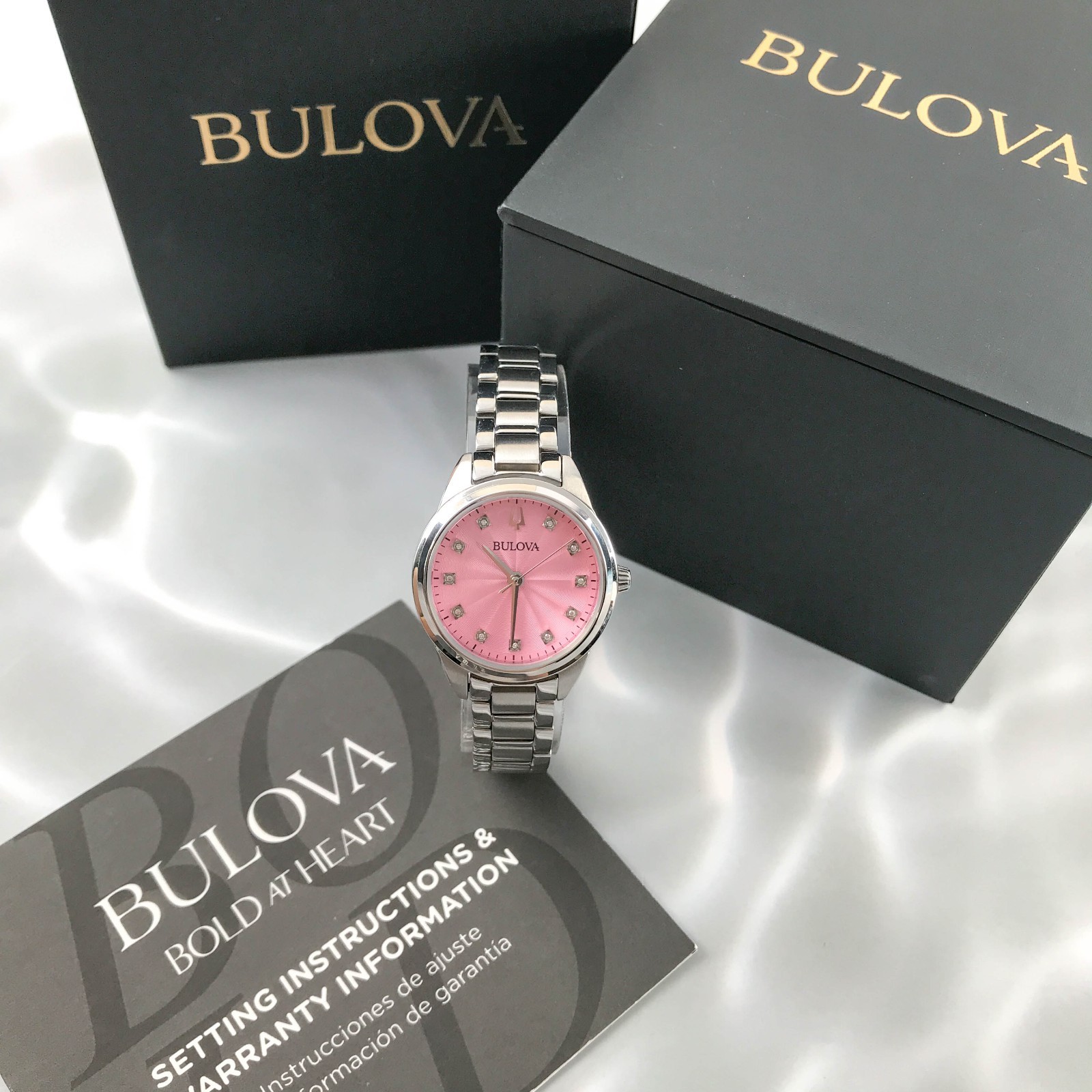 Bulova Classic 96P249 Sutton 11 Diamonds Pink Dial Women’s Quartz Watch 28mm New