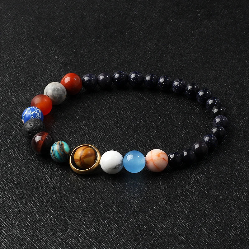 Stone Beaded Bracelet Solar System Planet Round Beads Unisex Bracelet Jewelry