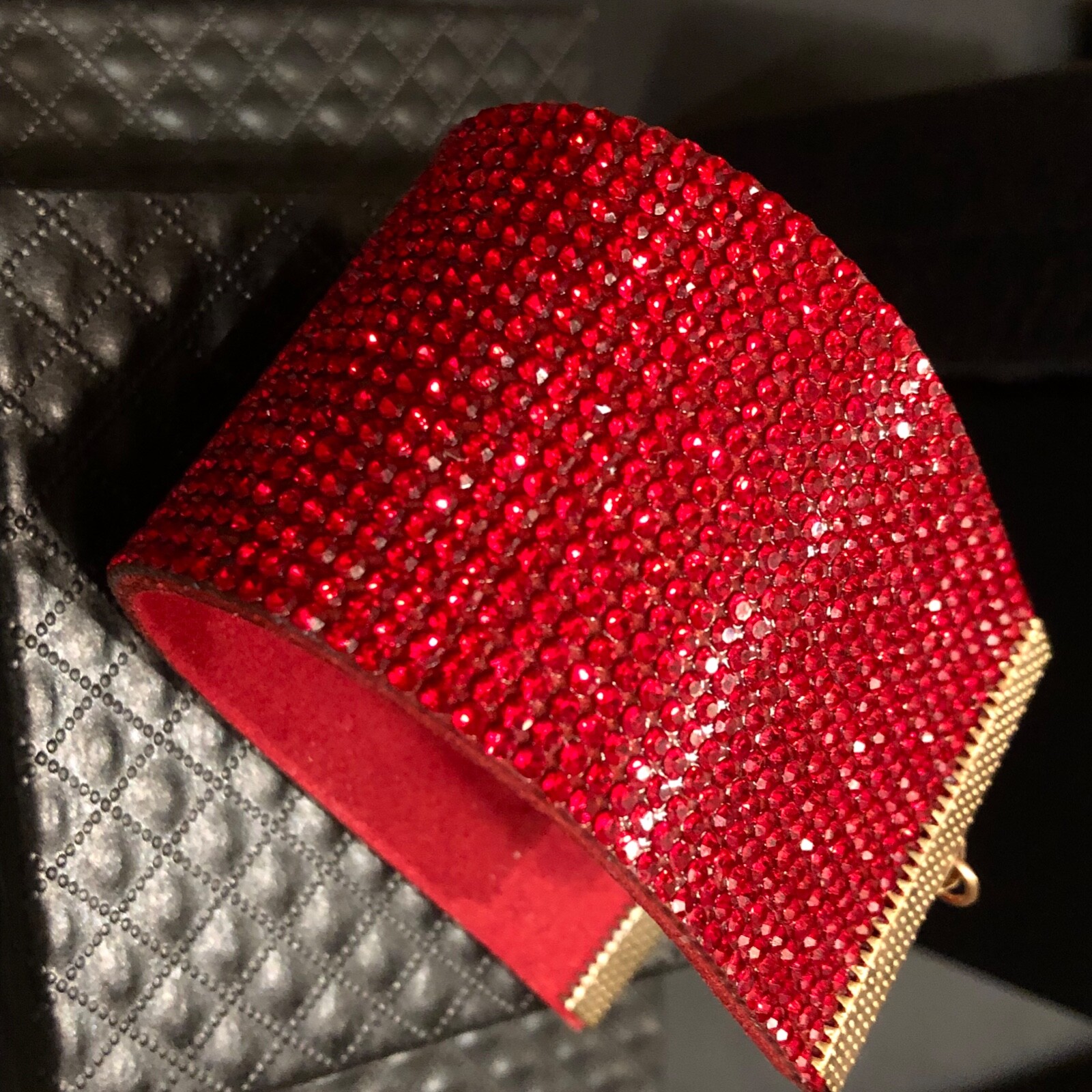Alcantara Leather Wide Bling Swarovski Elements Wide Red Cuff Bracelet 6” + 2.5″