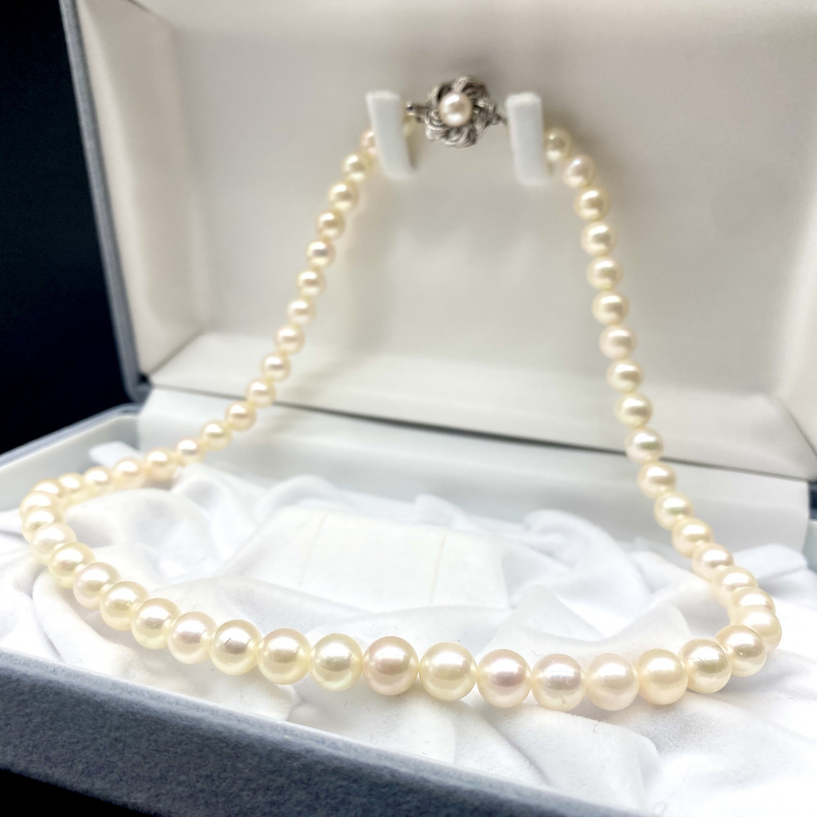 Akoya Pearl Necklace Natural Jewelry White 44cm 7.0–7.5mm 34.2g Silver Clasp