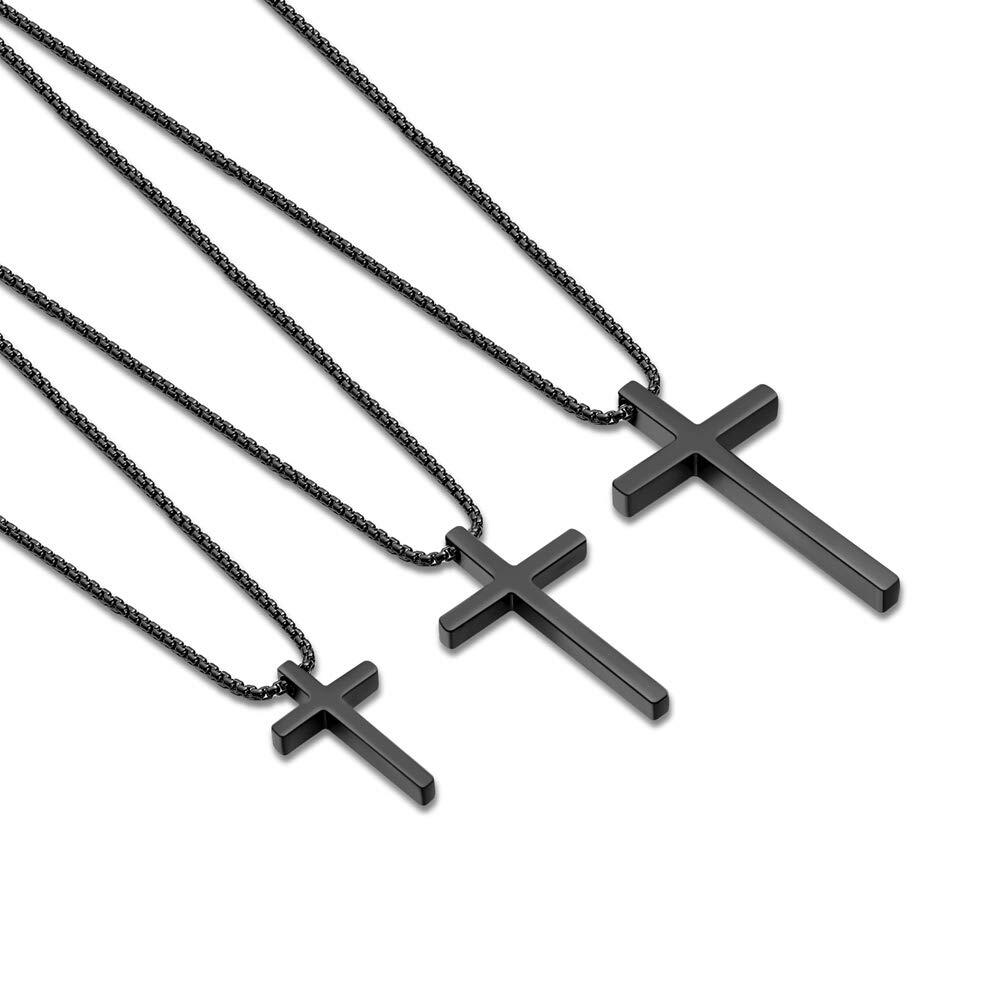 Men Women Plain Silver Stainless Steel Cross Pendant NecklaceBox Chain 16″-24″