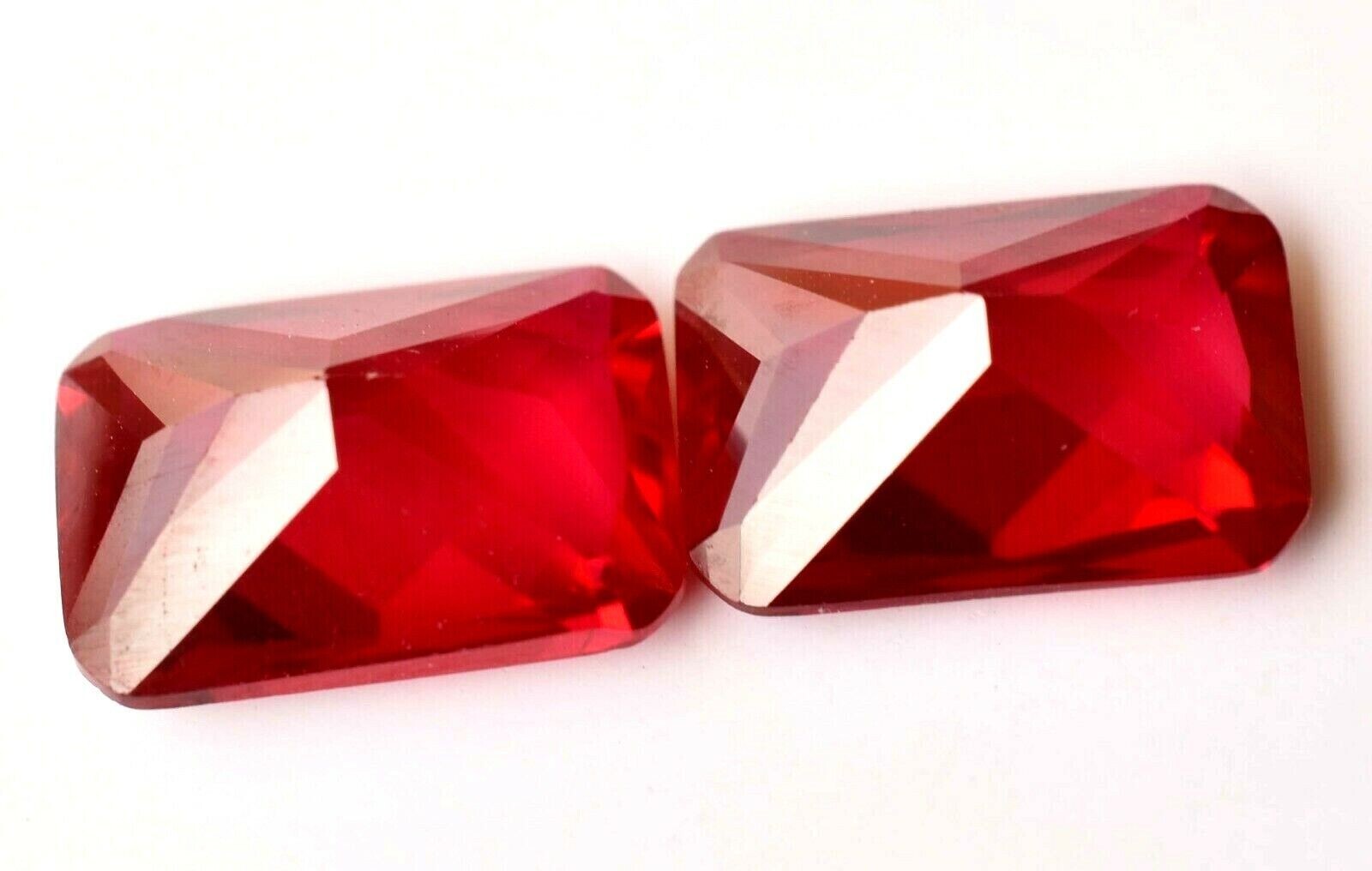 Pair Natural Red Ruby Certified Treated 14 x 9 mm Emerald Cut Loose Gemstone