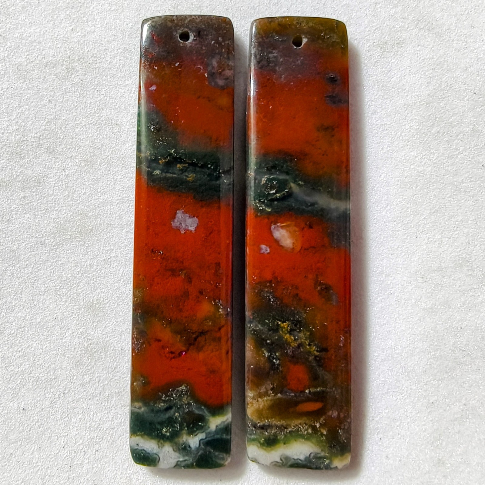 55 Cts Natural Blood stone Drilled Match Pair Cabochon Gemstone 50.5 X 11.8 MM