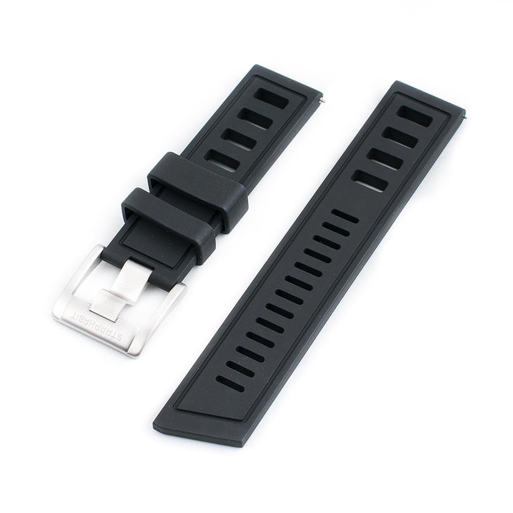 Quick Release Pro Diver Rubber Watch Strap Band FKM 20mm 22mm (Black, 22mm)