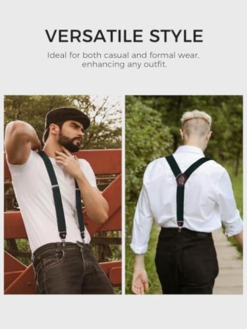 Suspenders for Men with Clip & 6 Buttons 1.4in Y-Shape Stainless Dark Green