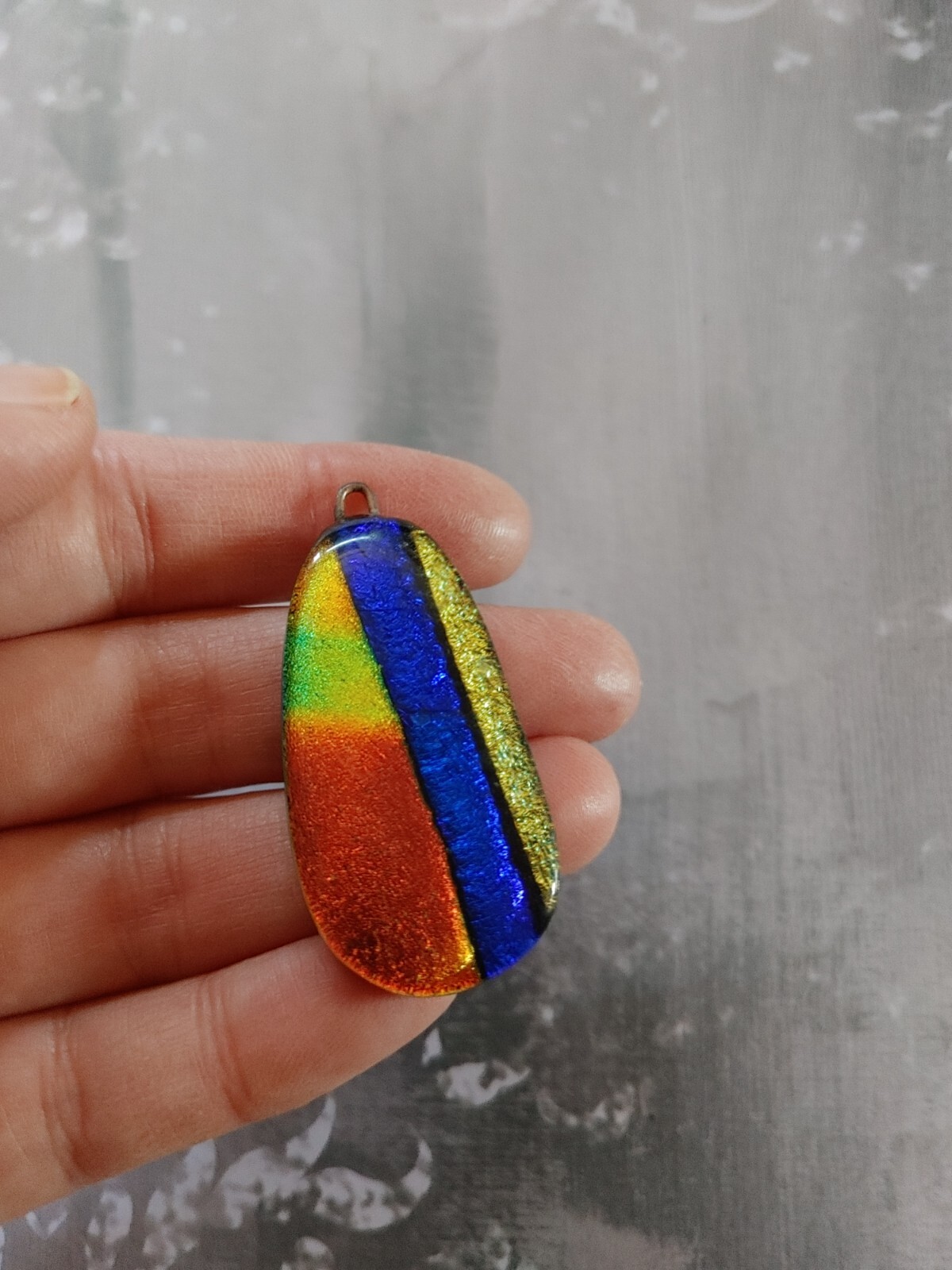 vintage pendant finding component dichroic art glass precious metal foil artisan