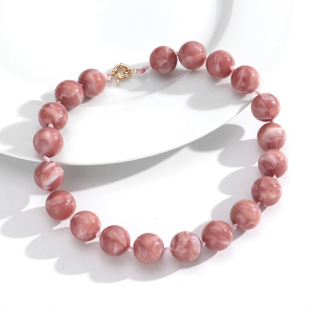 Handmade Resin Bead Choker Necklace Vintage Round Rope Chain Jewelry Women