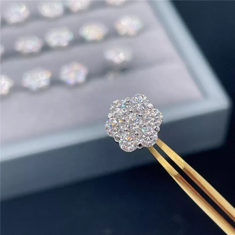 GRA Certified Screw Back VVS1 Moissanite Cluster Stud Earrings For Women and Men