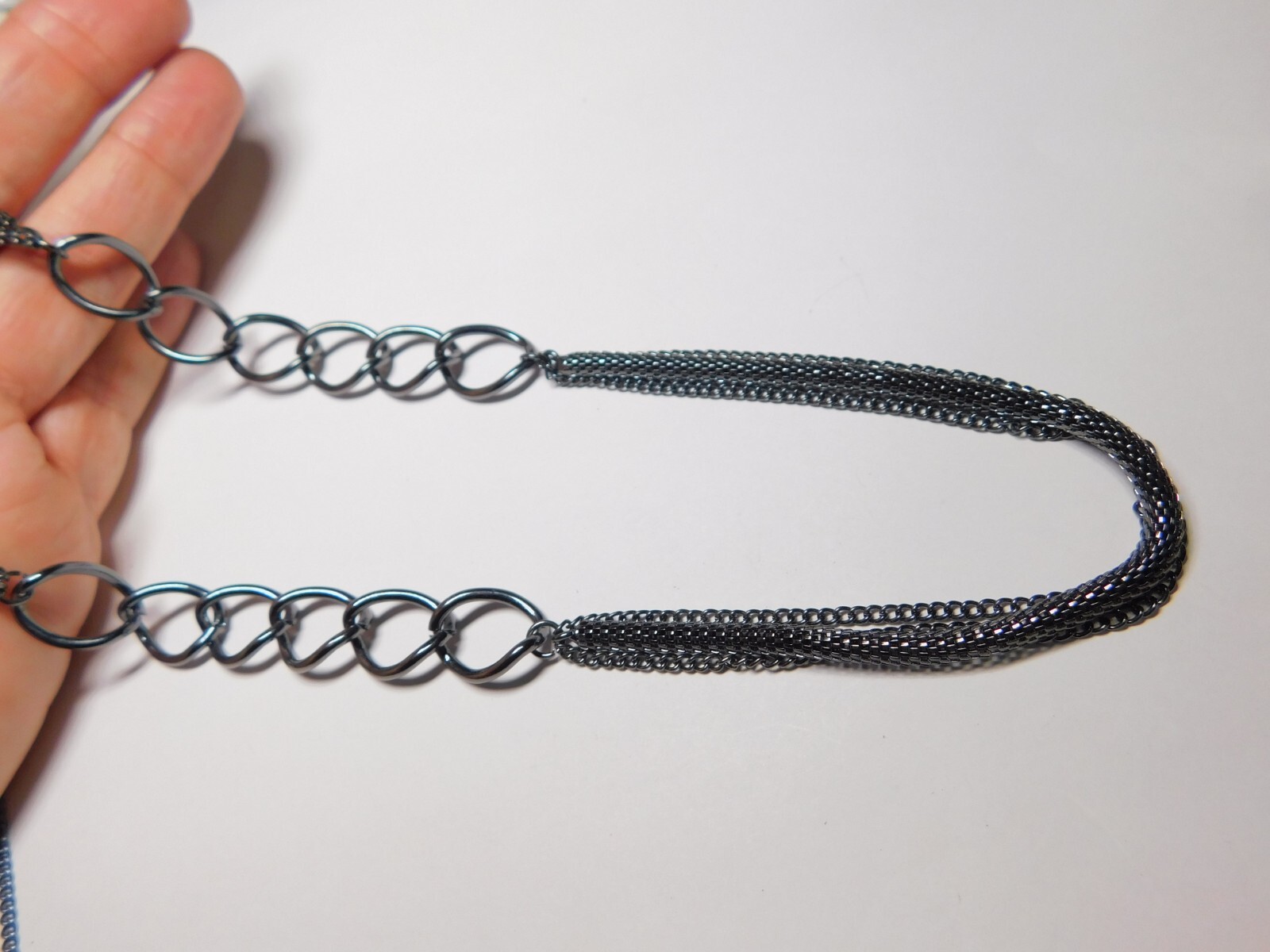 Dark Silver Tone Metal Mesh Chain Necklace Vintage