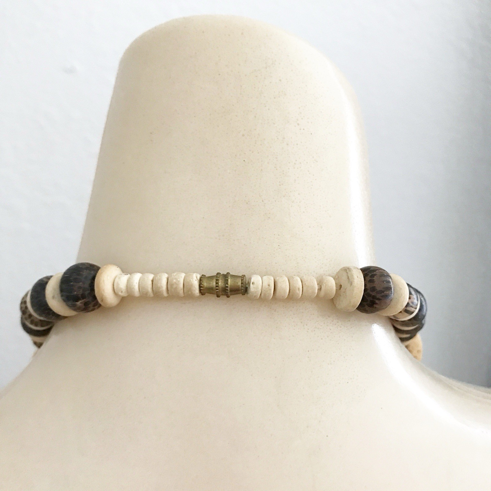 Vintage Chunky Long Wood Bead Necklace Boho Statement Earth Tone Jewelry