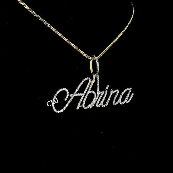 Women’s Personalized Real Moissanite Cursive Name Pendant 925 White Gold Plated