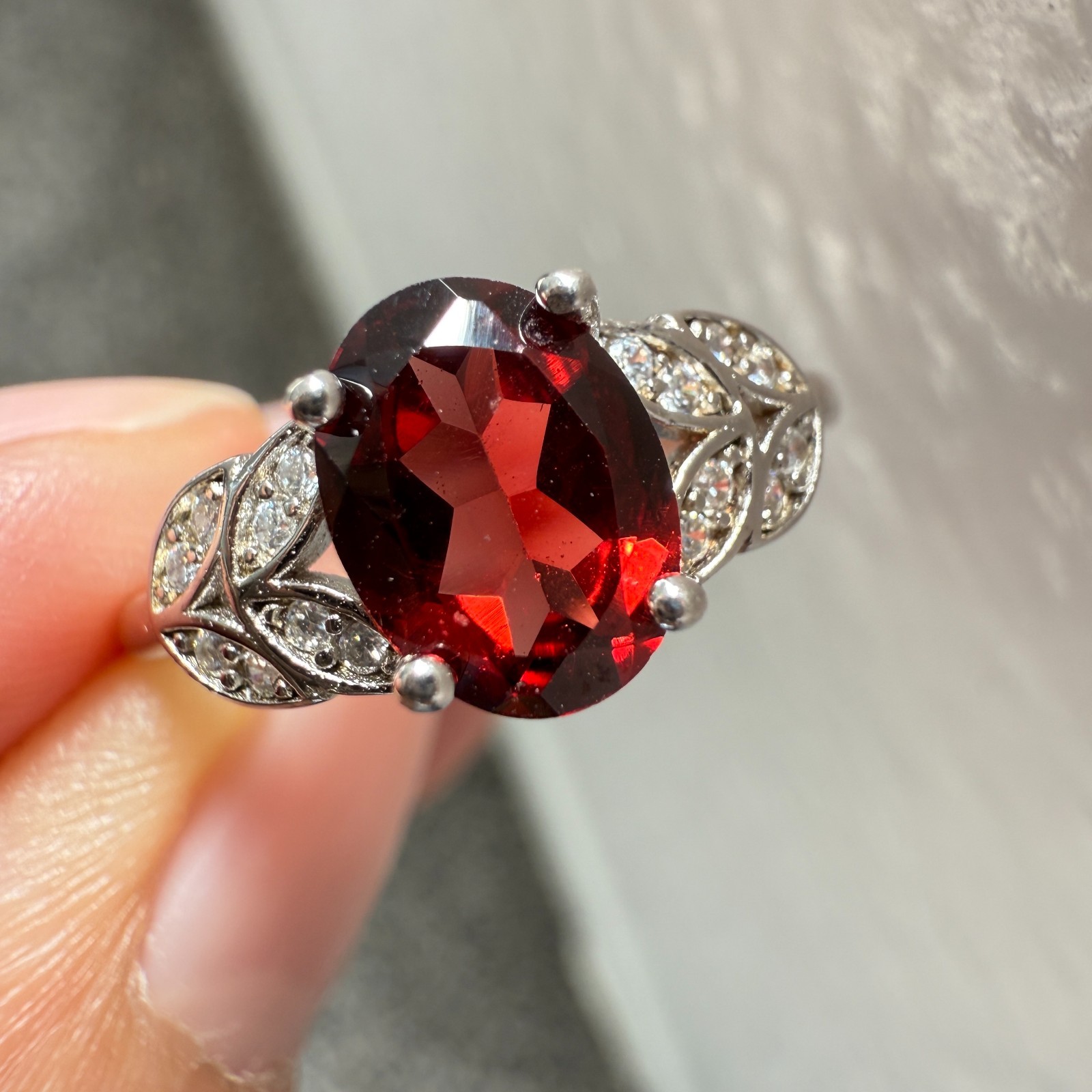 925 Sterling Silver Ring 8x6mm Natural Rhodolite Garnet Gemstone Zircon Flower