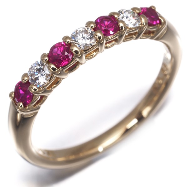 Auth POLA Ring Ruby 0.36ct Diamond 0.21ct US6.5-6.75 18K 750 Yellow Gold